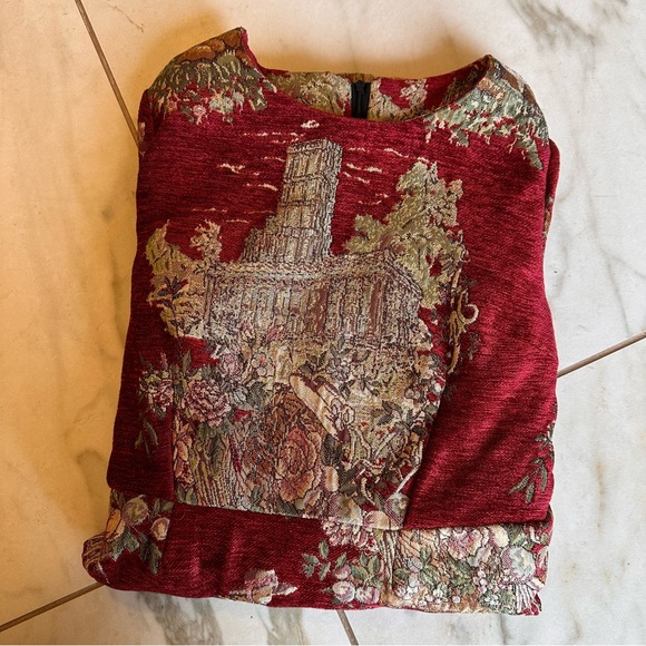 Rare Red Tapestry Shepherdess Scenic Dress - Medieval Renaissance Style - Picture 11 of 11